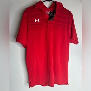 NWT Under Armour Shirt Mens M Red HeatGear Polo Golf Loose Fit Performance.